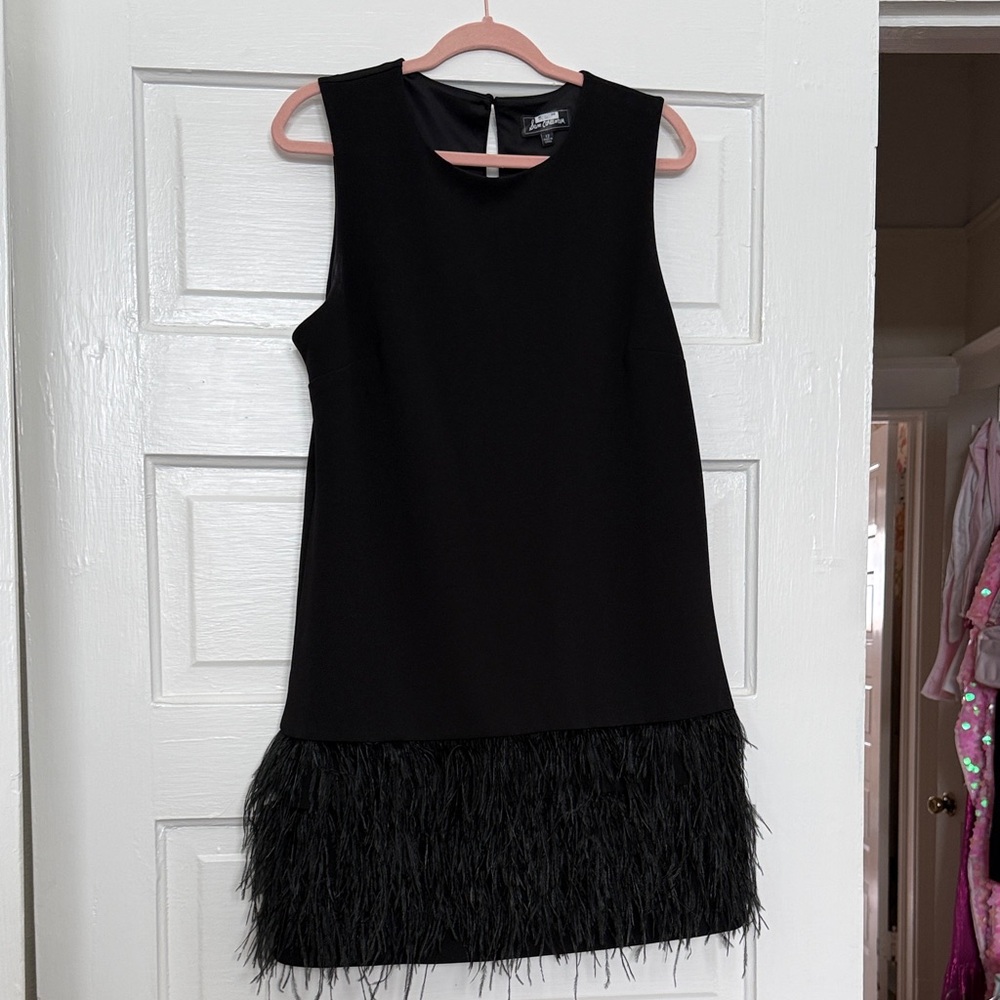Sam Edelman Black Sleeveless Feather-Hem Mini Dress